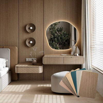 Multi-Functional Texture Wood Wall Covering  Wooden PVC Wall Panel for Home Hotel Interior Design Fabric Backed for Bathroom Gym