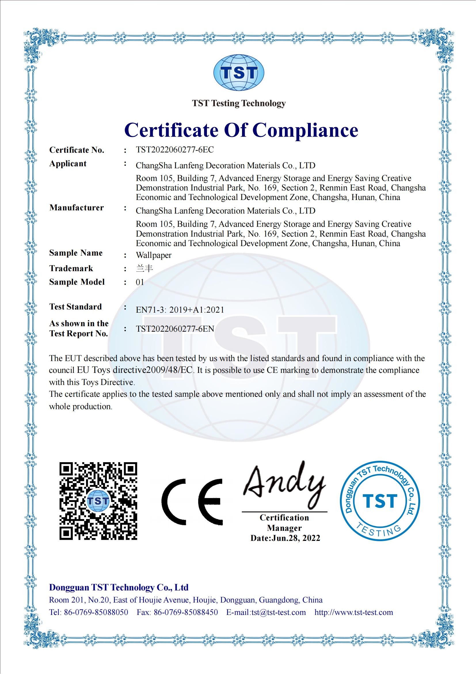 China Changsha Lanfeng Decoration Material Co., Ltd. Certificaten
